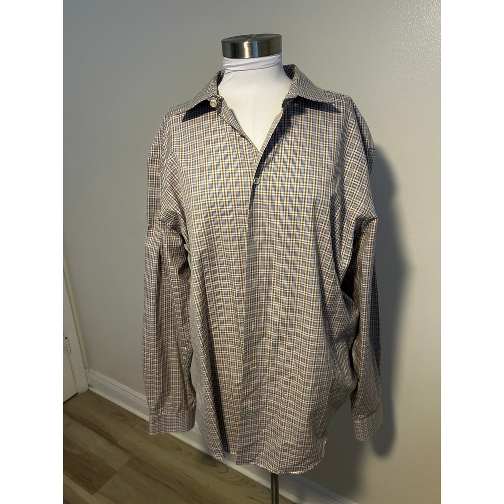 Lot of 2 Egara Mens Non-Iron 100% Cotton Long Sleeve Plaid Shirts 2XLT Blue Tan